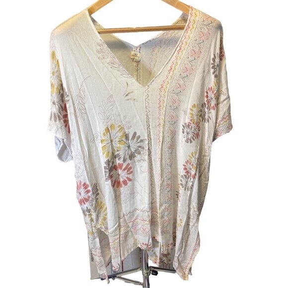 O’Neill White Floral Bohemian V Neck Butterfly Sleeve Swimsuit Coverup Sz S - Picture 1 of 10